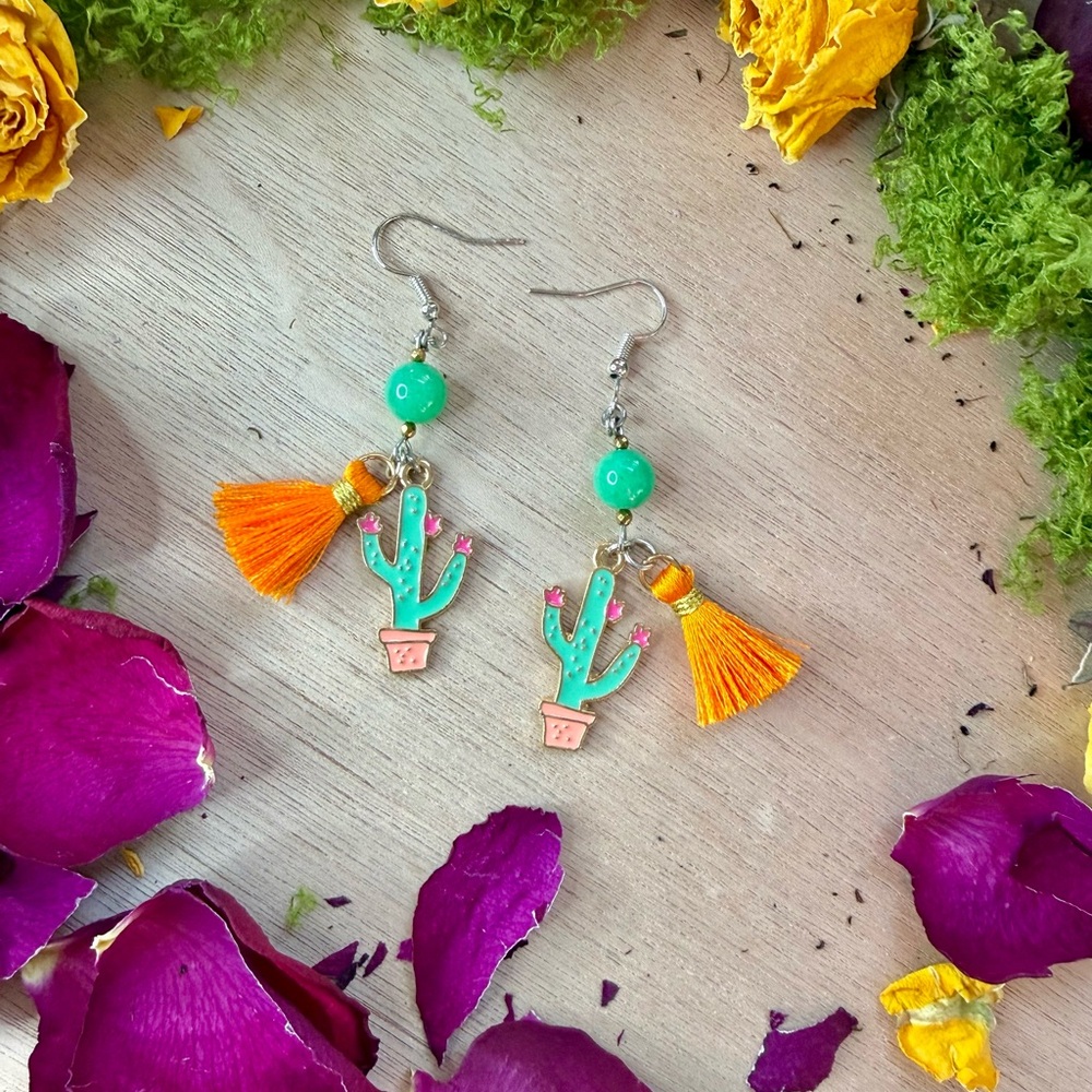Handmade Green Aventurine Earrings with Succulent Charms ✨